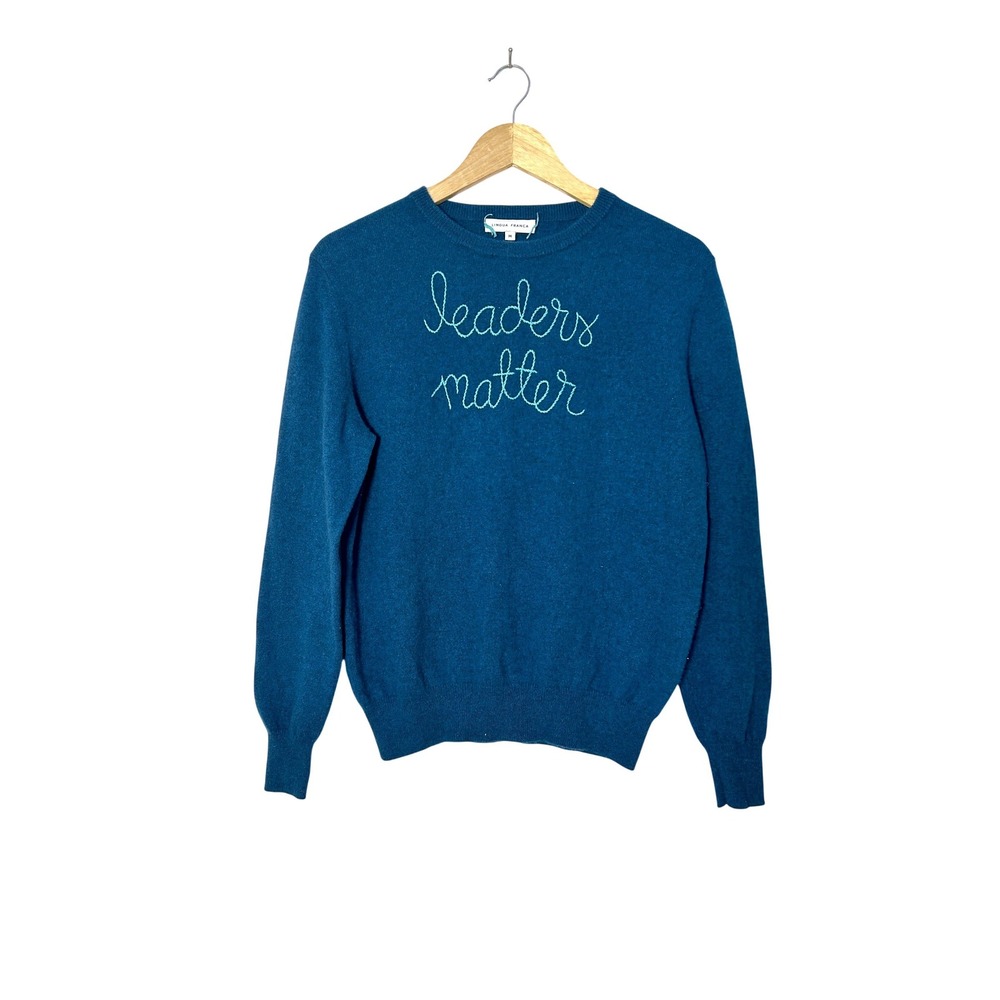 Lingua Franca Leaders Matter 100% Cashmere Sweater Teal Blue Women Size M